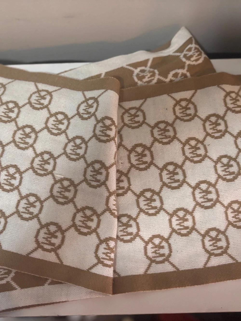Michael Kors Beige and White Logo Jacquard Scarf